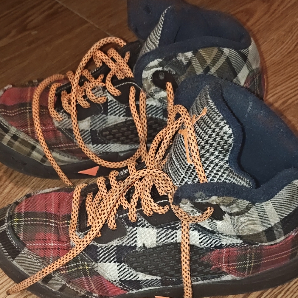 Jordan Kids Plaid Sneakers with Orange Accents - Picture 2 of 3